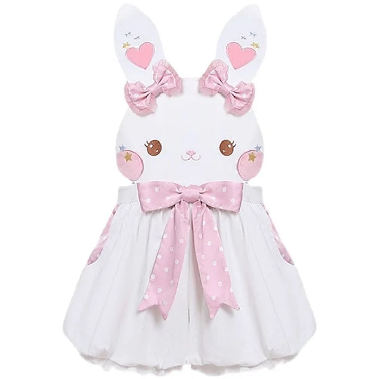 Kawaii Sweet Fashion Cartoon White Bunny Overalls Shorts