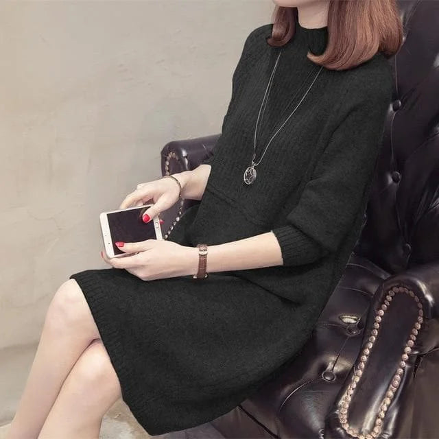 Knitted Long Sleeve Pullover Sweater Dress