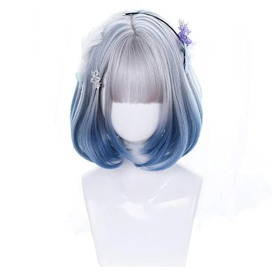 Angel Blue Silver Short Wig