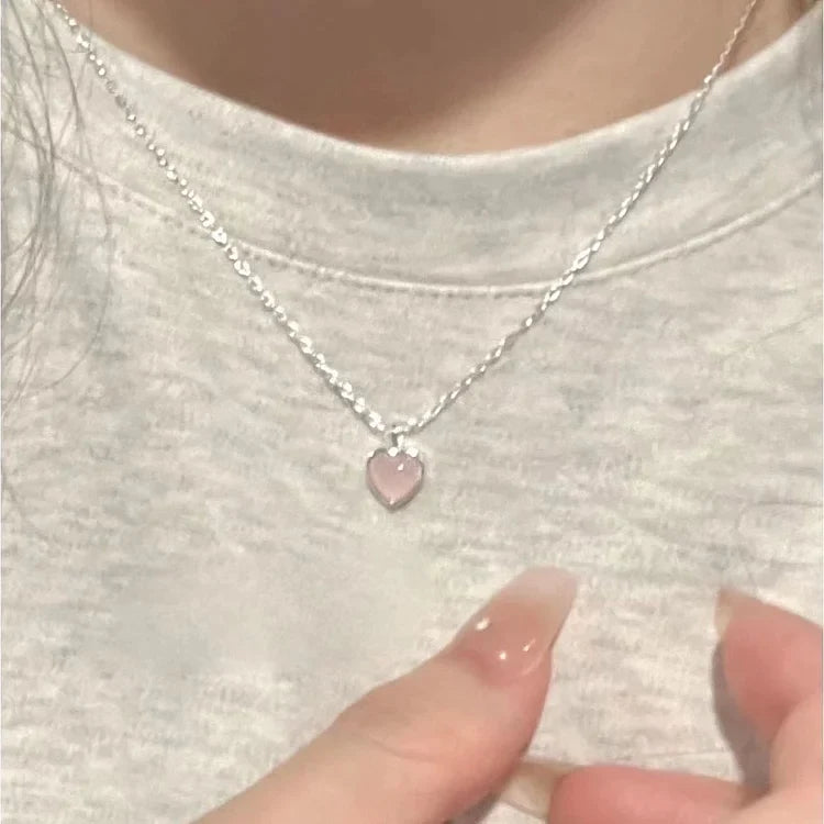 Pinky Ocean Ruby Heart Necklace