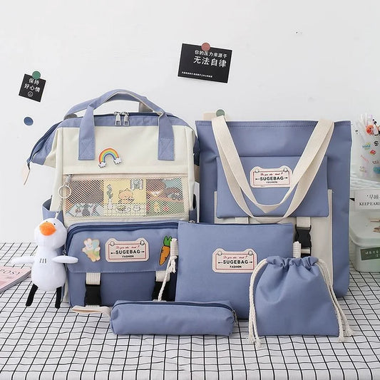 5Pcs/set Lovely Canvas School Backpack