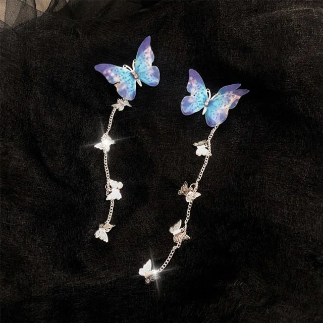 Korean Yarn Elegant Metal Tassel Long Hair Clips Butterfly Hairpins