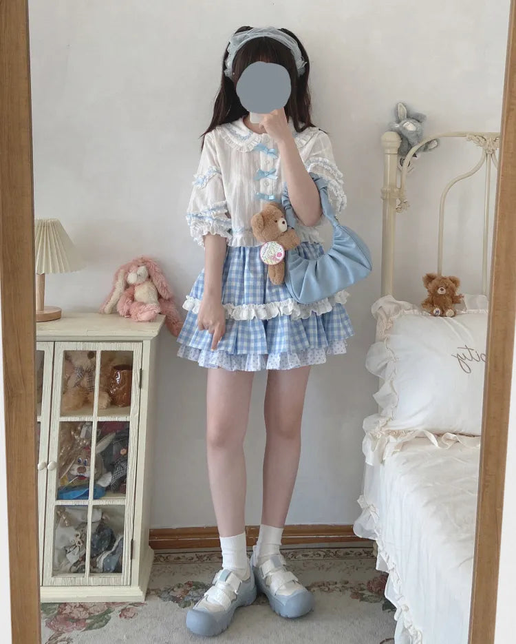 Bear Handle Peter Pan Collar Lantern Sleeves Sweet Lolita Shirt