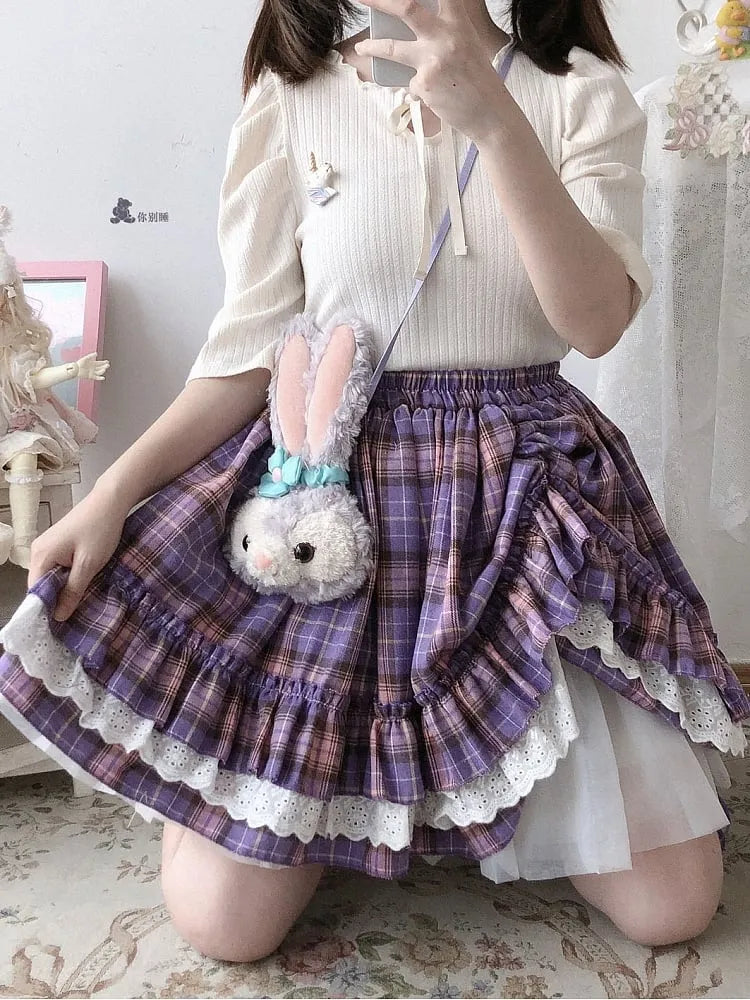 Sweet Triple Layered Flounce Plaid Skirt