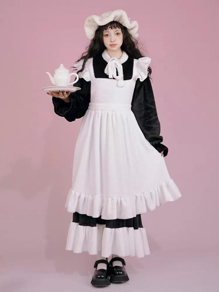 Maid Loungewear Dress and Apron Set (Black&White / Blue&White)