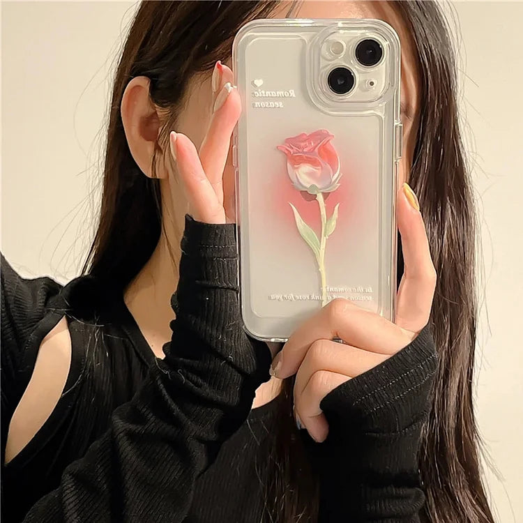 Sweet Rose Flower Phone Case Cover for iphone 14 13 Pro Max 12 11 XR XSMax Clear Shockproof Protective Cases