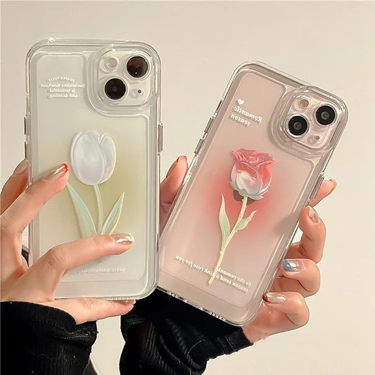 Sweet Rose Flower Phone Case Cover for iphone 14 13 Pro Max 12 11 XR XSMax Clear Shockproof Protective Cases