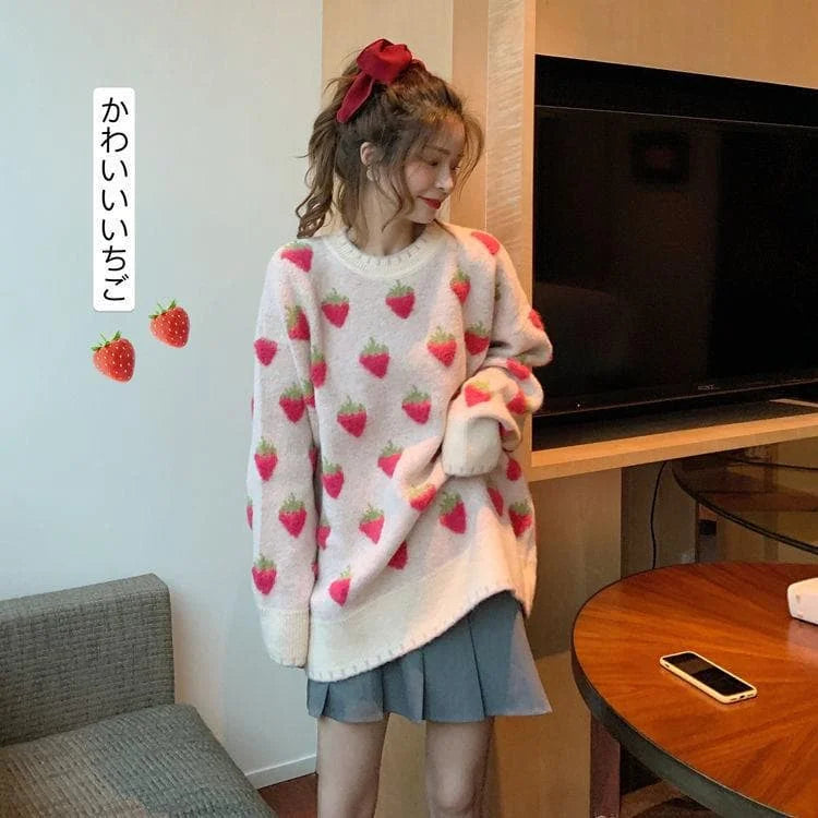 Warm Peach/Strawberry Knit Pullover Sweater