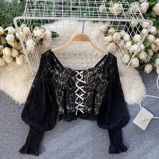 Cottagecore Fashion Long-Sleeve Lace Bustier Top