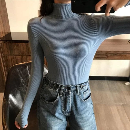 Knitted Ribbed Long Sleeve Pullover Sweater