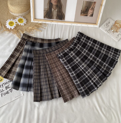 Vintage Plaid Mini Skirt With Shorts