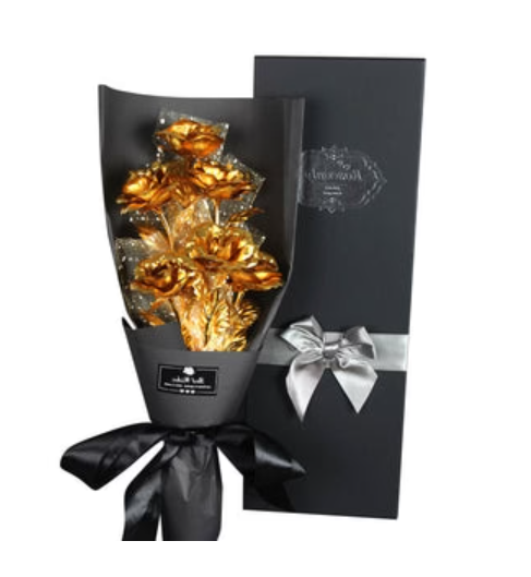 Valentine's Day Surprise:  24K Gold Galaxy Rose Flower Bouquet For Your Wife or Mom