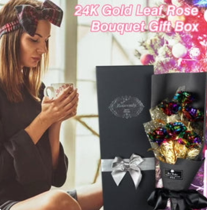 Valentine's Day Surprise:  24K Gold Galaxy Rose Flower Bouquet For Your Wife or Mom