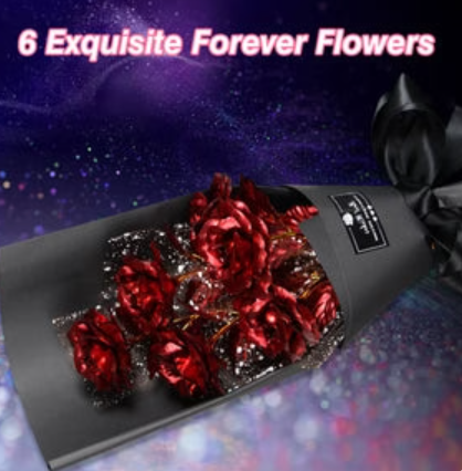 Valentine's Day Surprise:  24K Gold Galaxy Rose Flower Bouquet For Your Wife or Mom