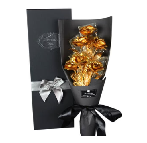 Valentine's Day Surprise:  24K Gold Galaxy Rose Flower Bouquet For Your Wife or Mom