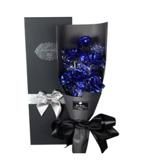 Valentine's Day Surprise:  24K Gold Galaxy Rose Flower Bouquet For Your Wife or Mom