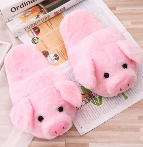 Pink Piggy Plush Slippers