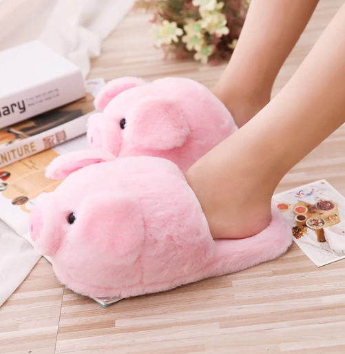 Pink Piggy Plush Slippers