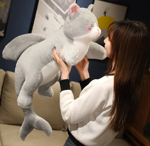 Kawaii Grey Half Cat Half Shark Combo Plushie