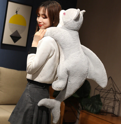 Kawaii Grey Half Cat Half Shark Combo Plushie