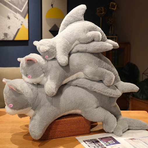 Kawaii Grey Half Cat Half Shark Combo Plushie