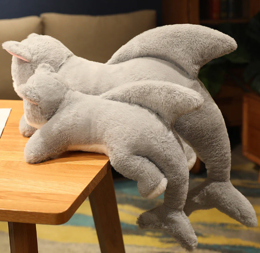 Kawaii Grey Half Cat Half Shark Combo Plushie