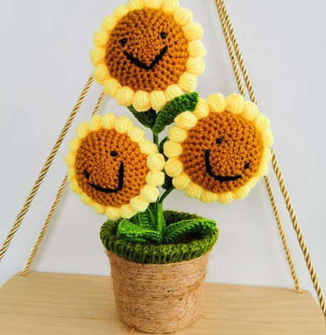 Kawaii Smiling Sunflower and Rose Pot Plushies