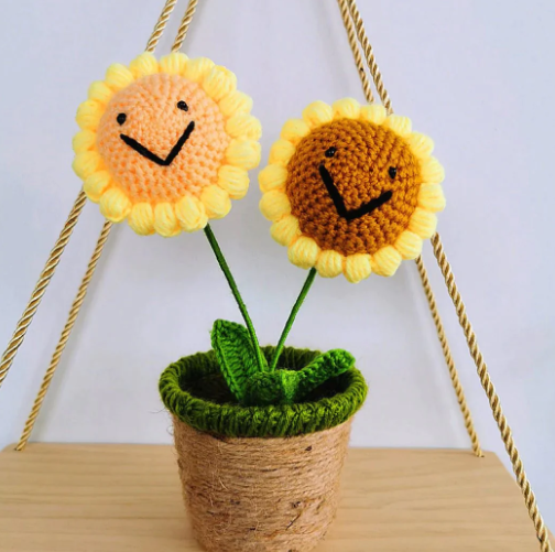 Kawaii Smiling Sunflower and Rose Pot Plushies