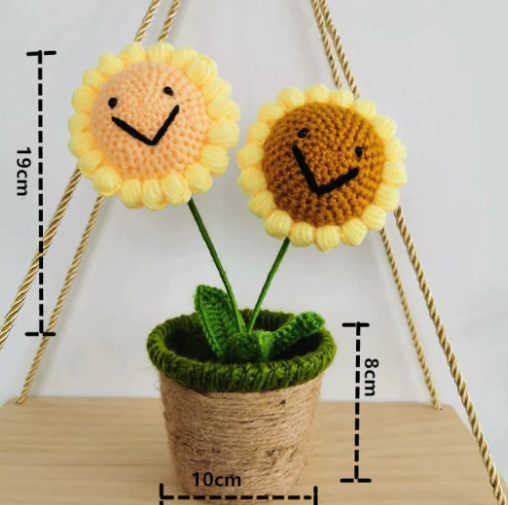 Kawaii Smiling Sunflower and Rose Pot Plushies