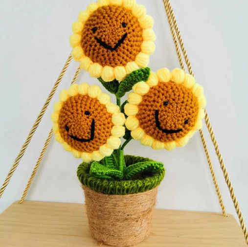 Kawaii Smiling Sunflower and Rose Pot Plushies