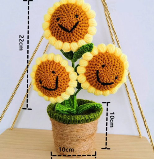 Kawaii Smiling Sunflower and Rose Pot Plushies