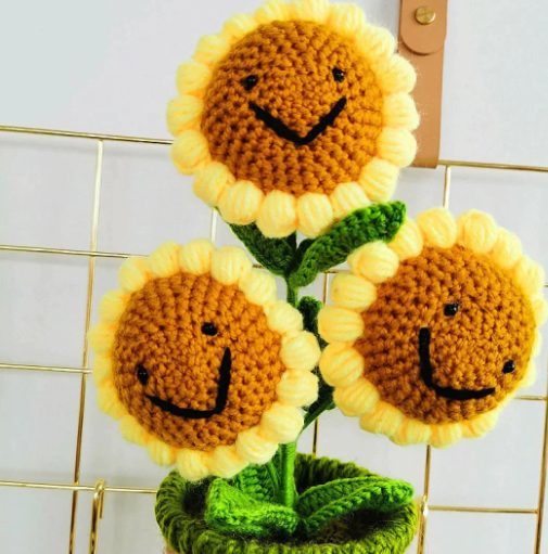 Kawaii Smiling Sunflower and Rose Pot Plushies