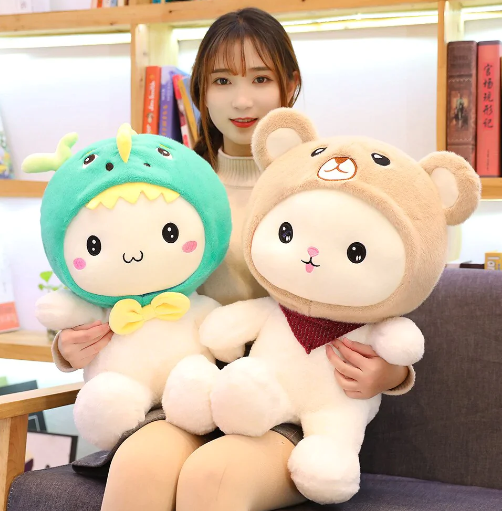 Kawaii White Teddy with Bunny bear Dinosaur Hat Plushies