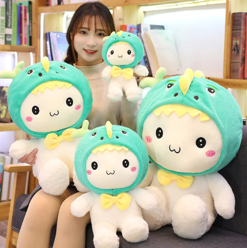 Kawaii White Teddy with Bunny bear Dinosaur Hat Plushies