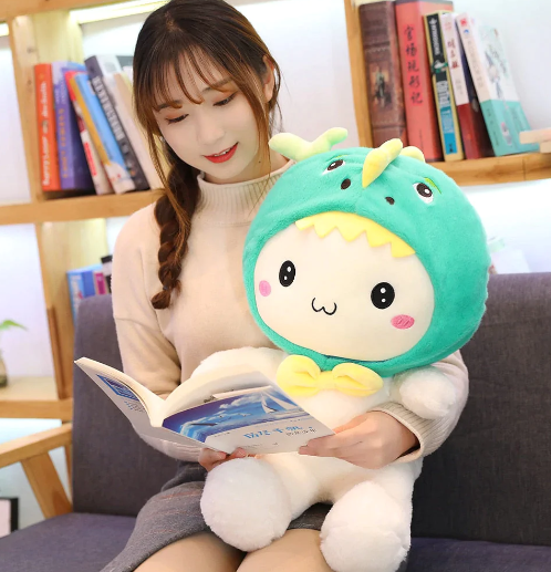 Kawaii White Teddy with Bunny bear Dinosaur Hat Plushies