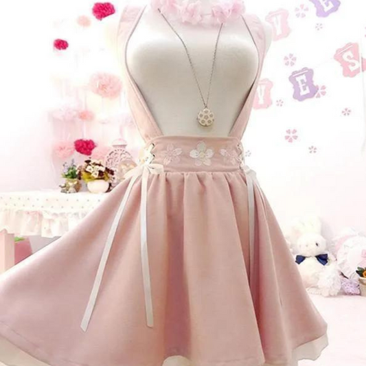 Pink Sakura Suspender Skirt Strap Dress