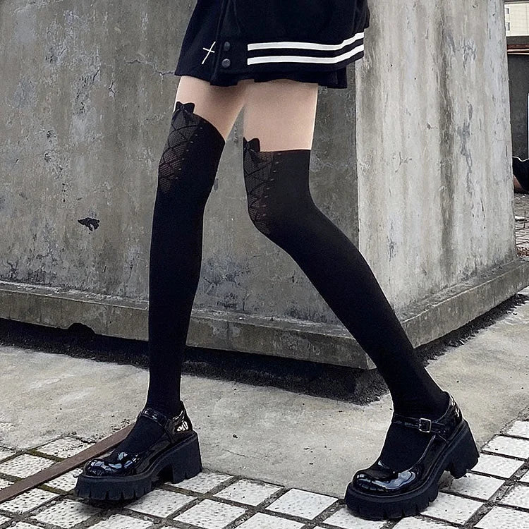 Japanese Kawaii Bow Fake Over Knee Thigh Tights