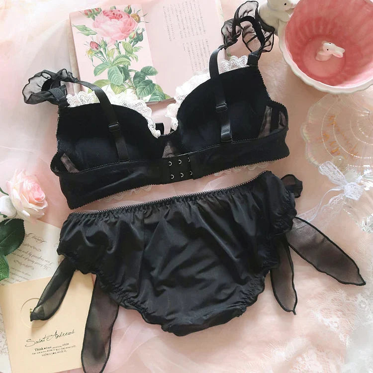 Soft Gothic Black Girly Underwear Set