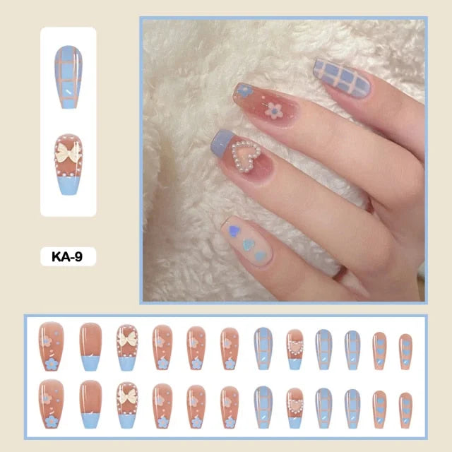 24pcs/box Kawaii Butterfly Lovely Wearable Press On Fake Nails