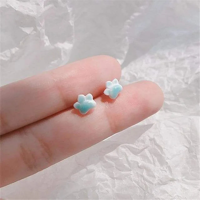 Cute Exquisite Small Pink Cat Claw Ceramic Earrings