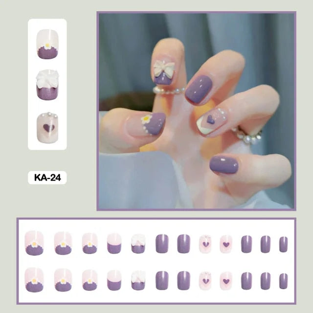 24pcs/box Kawaii Butterfly Lovely Wearable Press On Fake Nails