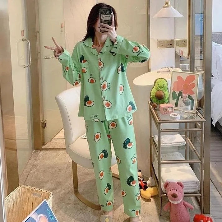 Cute Avocado/Strawberry Fruits Pattern Pyjamas Set