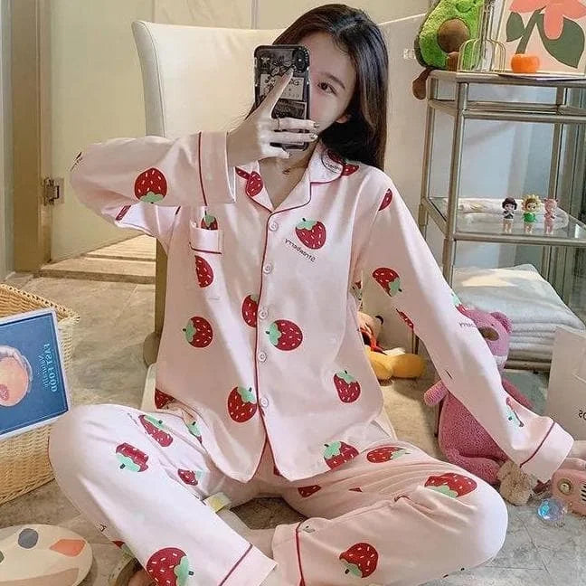 Cute Avocado/Strawberry Fruits Pattern Pyjamas Set