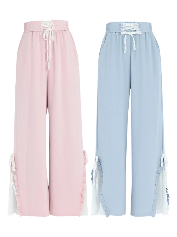 Blue Pink Cute Pastel Spring Lace Pants