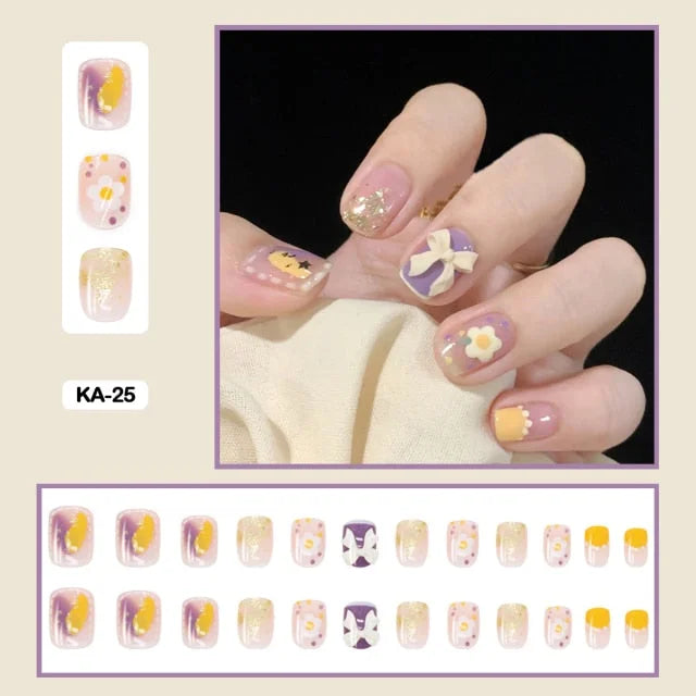 24pcs/box Kawaii Butterfly Lovely Wearable Press On Fake Nails