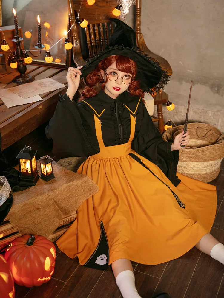 [Halloween Limit] Little Witch Suit Long-Sleeved Suspender Skirt JK Uniform Suit