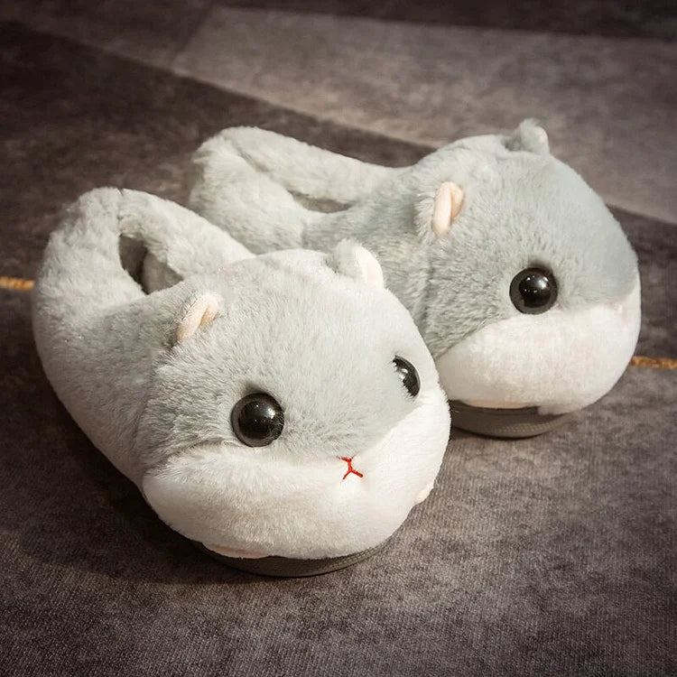 Kawaii Hamster Plush Pig Shark Slippers Stuffed Animal Dolls Room Indoor Winter Floor Shoes