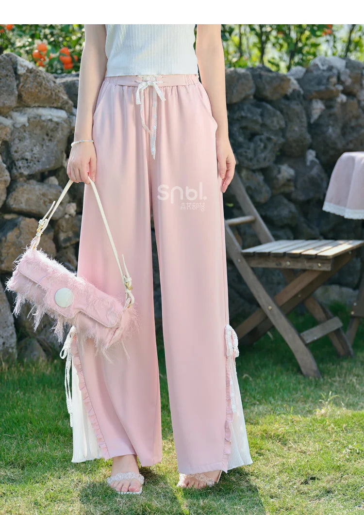 Blue Pink Cute Pastel Spring Lace Pants