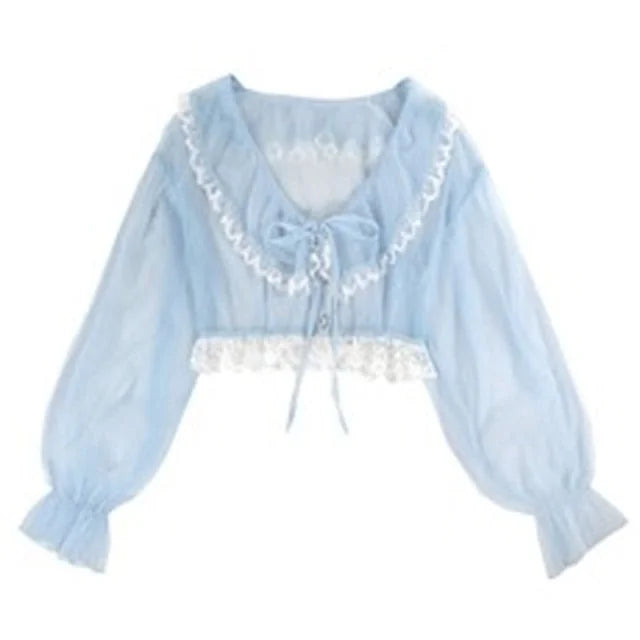 Korean Fashion Sweet Lace Top & Cardigan Set