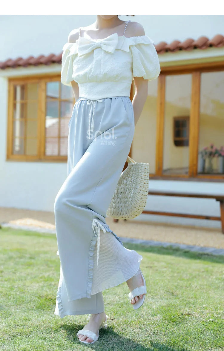 Blue Pink Cute Pastel Spring Lace Pants